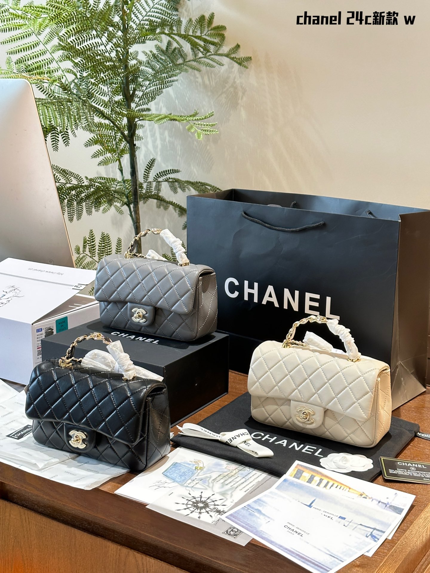 Chanel Cowskin leather handle mini cf bag