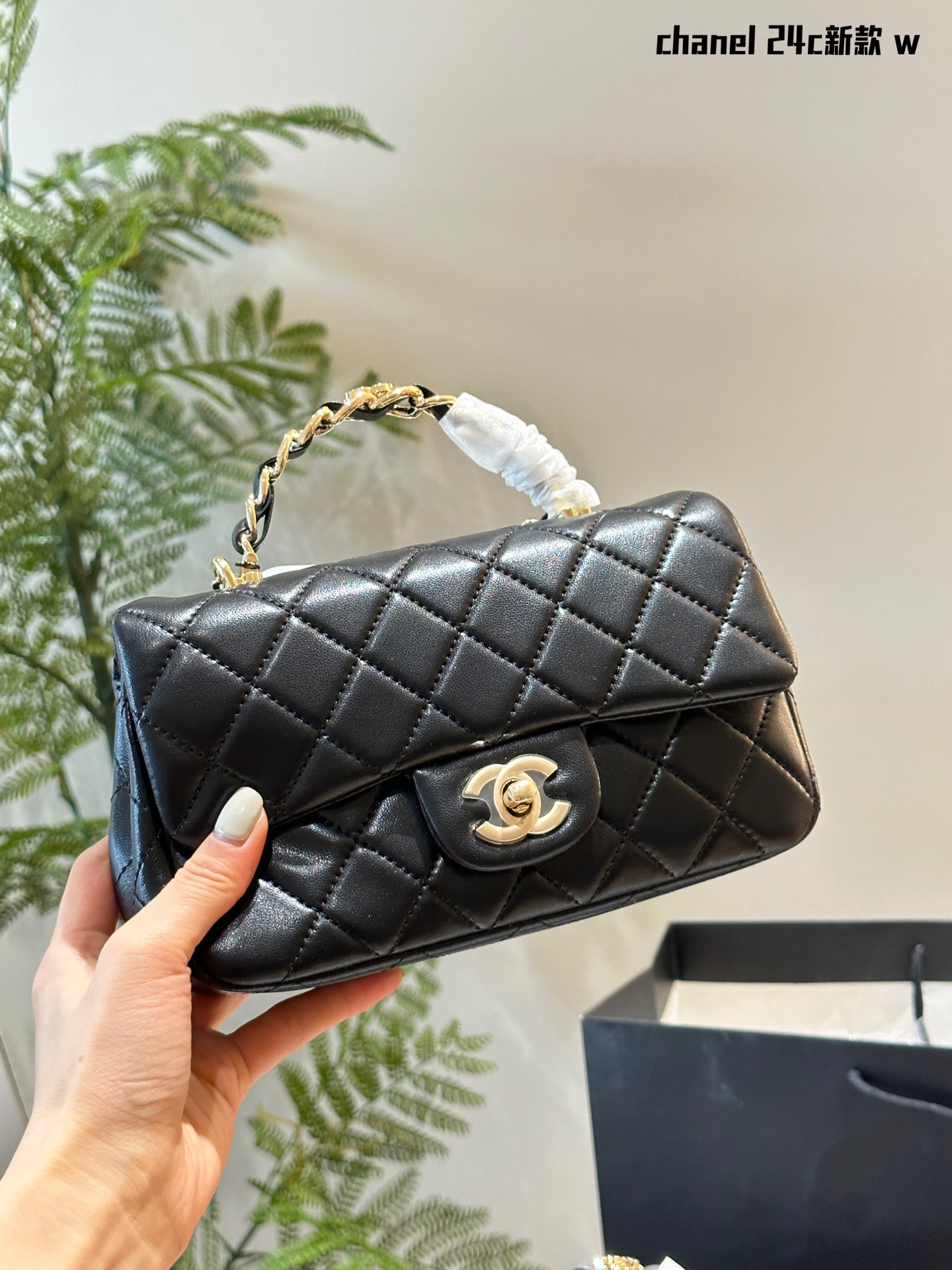 Chanel Cowskin leather handle mini cf bag