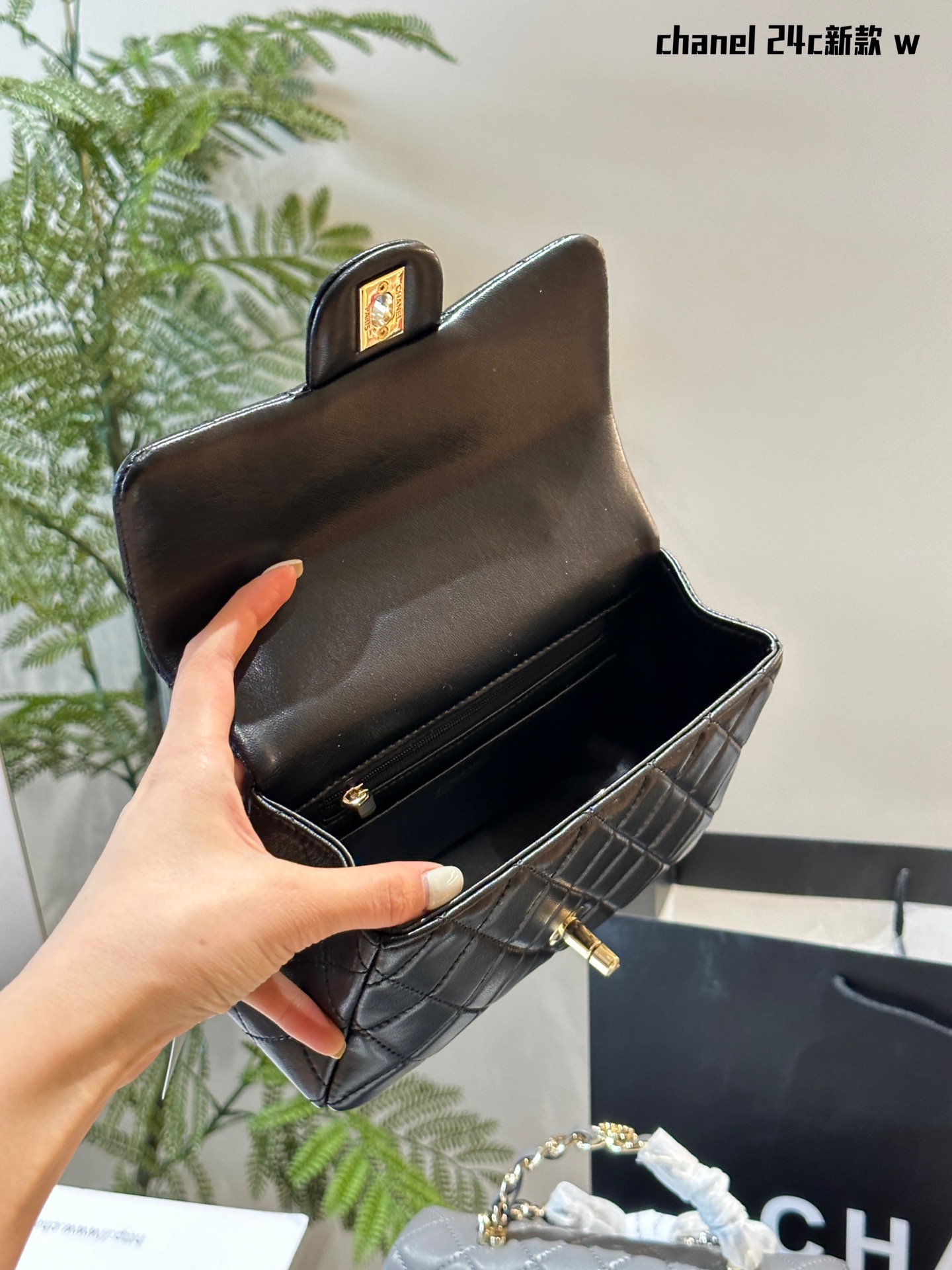 Chanel Cowskin leather handle mini cf bag